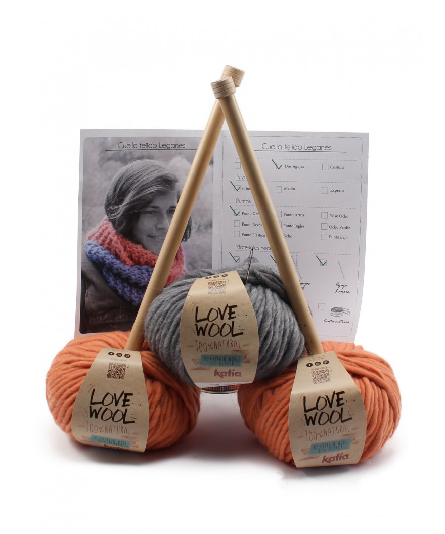 Cuello de lana tejido a dos agujas para aprender a tejer