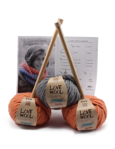 Cuello de lana tejido a dos agujas para aprender a tejer